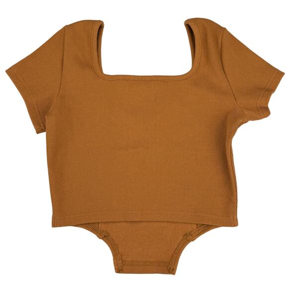 THE RAGGED PRIEST Corset Hem Squard Neck Ribbed Crop Top Sz 6 Brown Orange - Picture 6 of 7